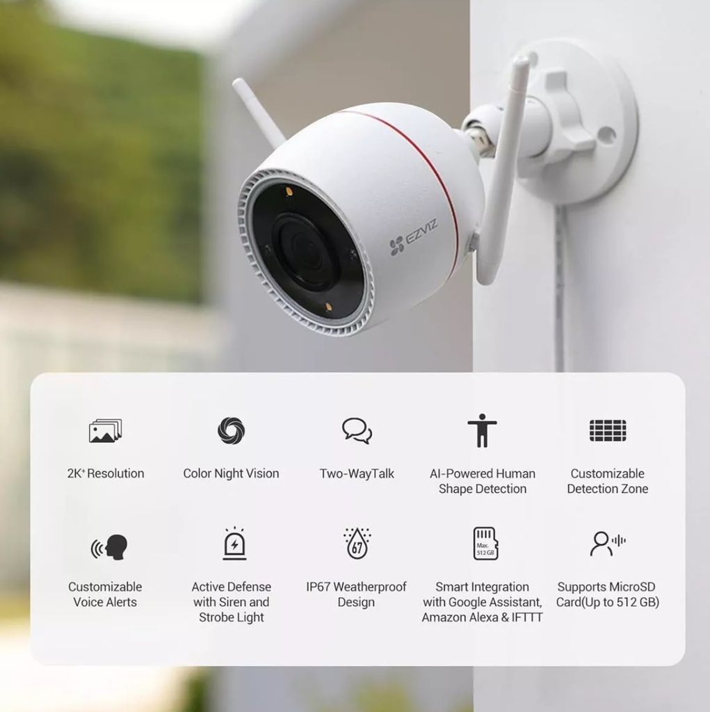 Cámara De Seguridad exterior EZVIZ H3c H3C audio doble via luz sirena vision nocturna 2k 4mp Premium