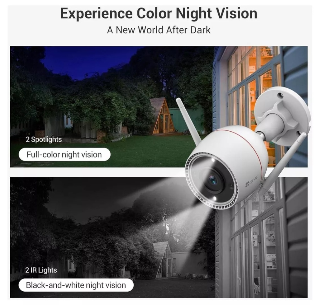 Cámara De Seguridad exterior EZVIZ H3c H3C audio doble via luz sirena vision nocturna color 2k 4mp Premium