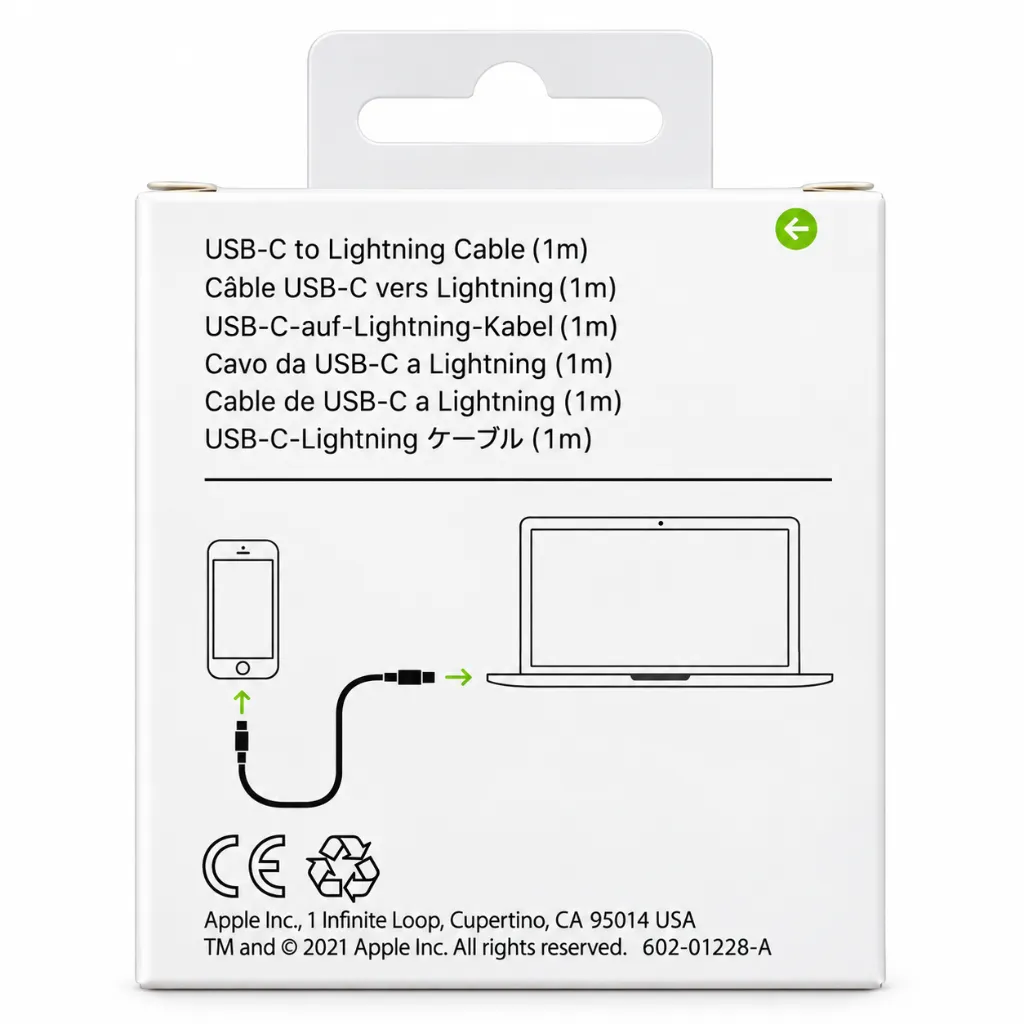 Caja blanca de accesorio Apple con ilustraciones.webp