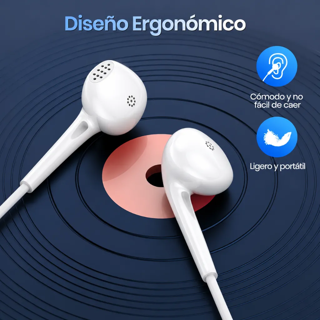 Audífonos blancos sobre disco azul.webp
