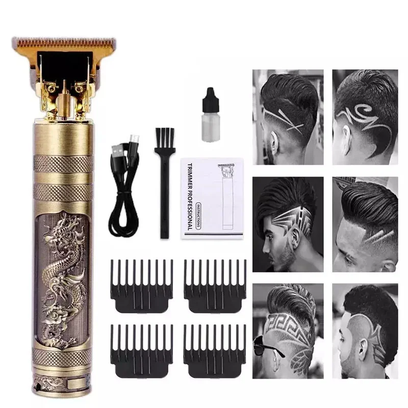 Set Corta Pelo Vintage Inalambrica  Patillera Profesional Color Dorado DRAGON