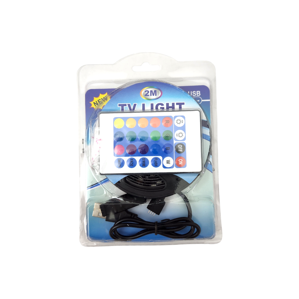 KIT TIRAS LUZ/LUCES LED RGB 2M TV PC CONTROL REMOTO EXTERIOR 5050RGB 5V-2M