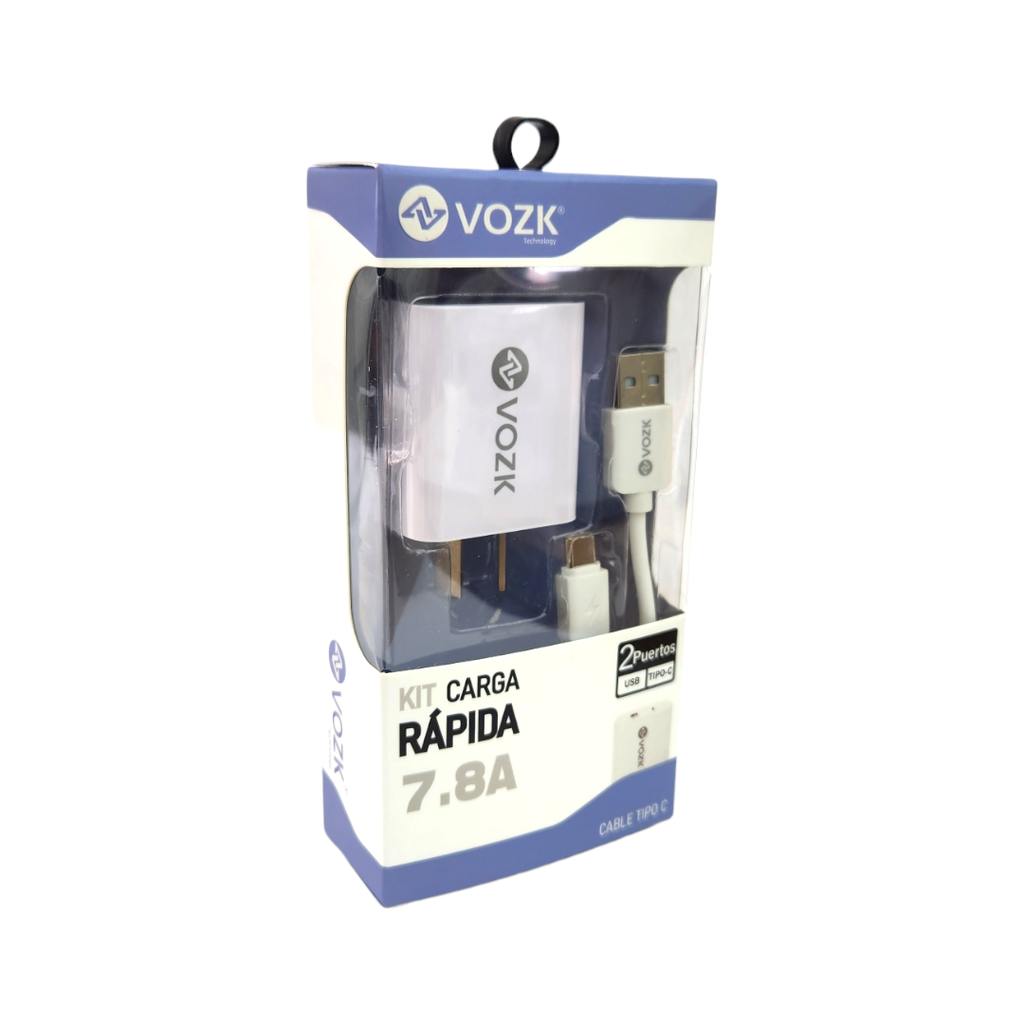 CARGADORES VOZK 7.8A TIPO-C  2 PUERTOS USB CARGA RAPIDA