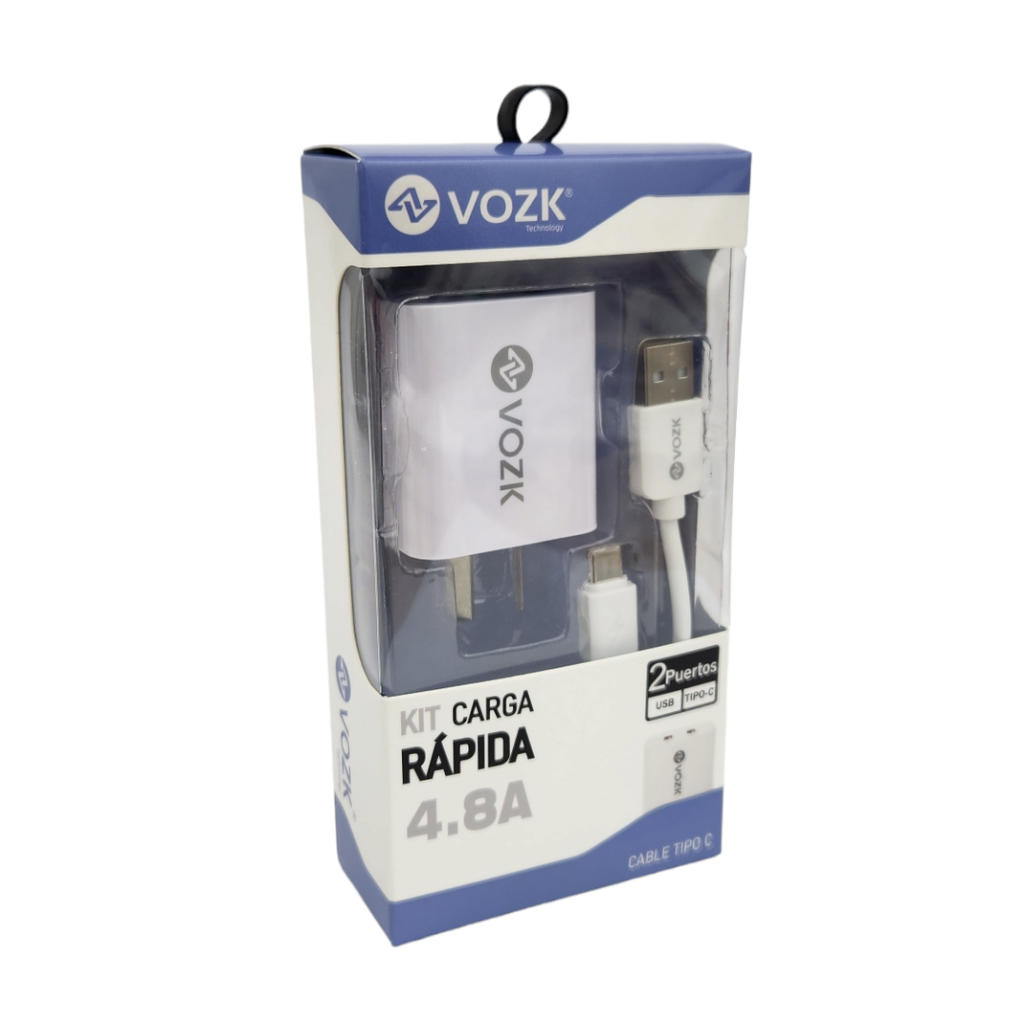 CARGADORES VOZK 4.8A TIPO C 2 PUERTOS USB