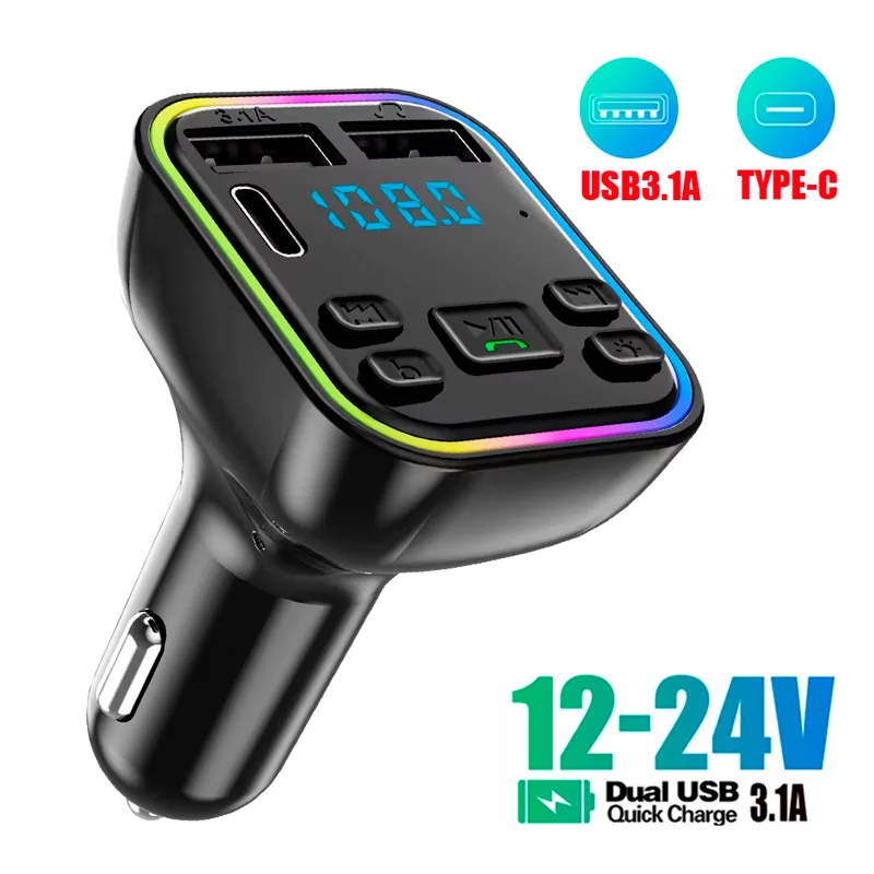 TRANSMISOR RECEPTOR BLUETOOTH PARA AUTO FM USB TYPE C MANOS LIBRES G39