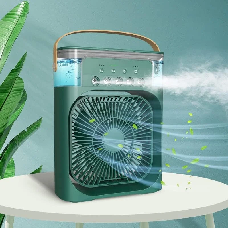 VENTILADOR ENFRIADOR AIRE DE MESA PEQUEÑO CON SPRAY DE AGUA RECARGABLE CON LED F3