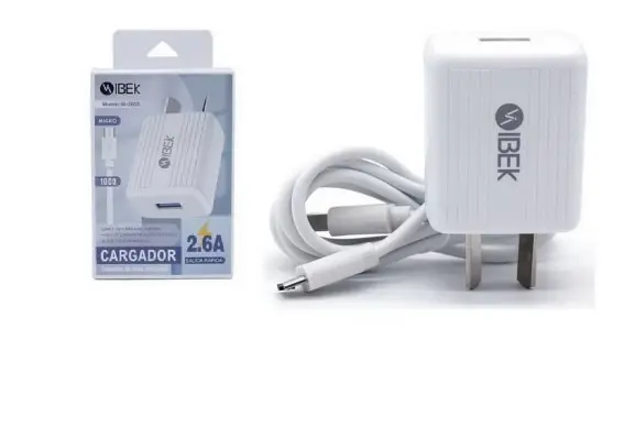 CARGADORES CON CABLE DE 2.6A IBEK ARMADO FICHA V8 IB-2607