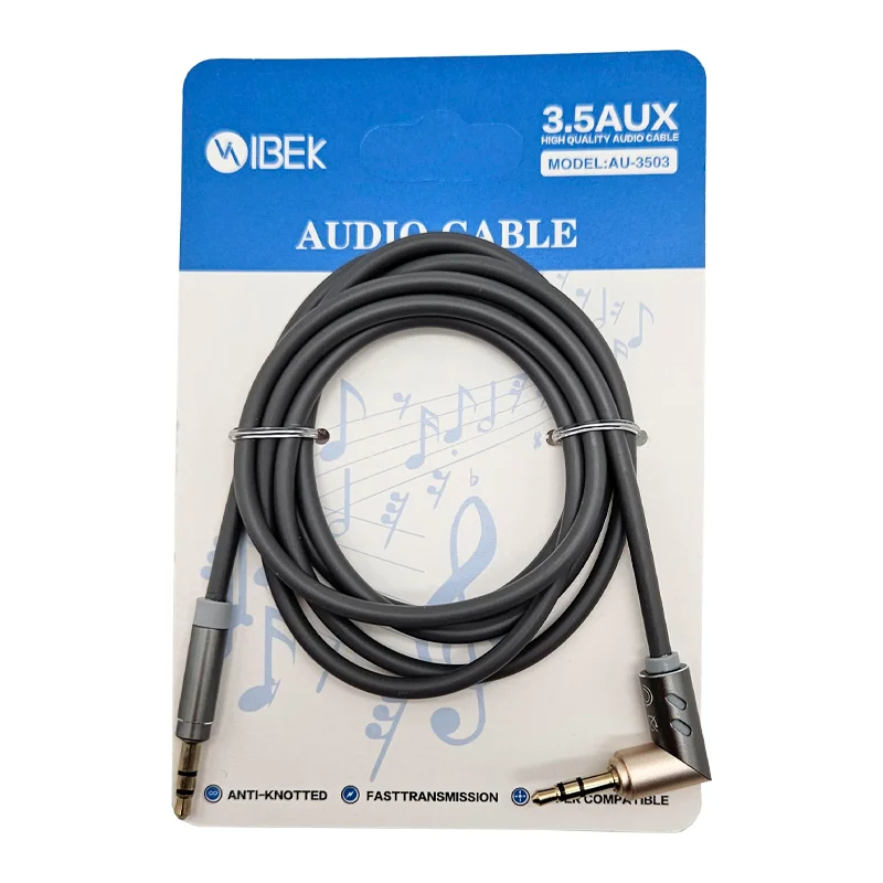 CABLE AUXILIAR ENGOMADO 3.5MM A 3.5MM 90° GRADOS AU-3503