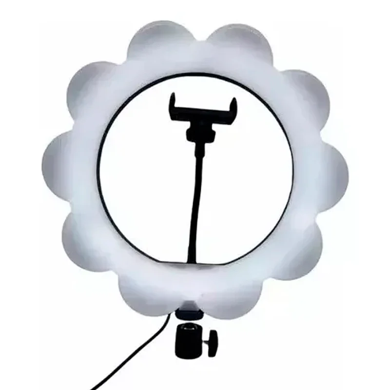 ARO DE LUZ CON FORMA DE FLOR 26CM 10 PULGADAS CON SOPORTE PARA CELULAR 3 LUCES BLANCO