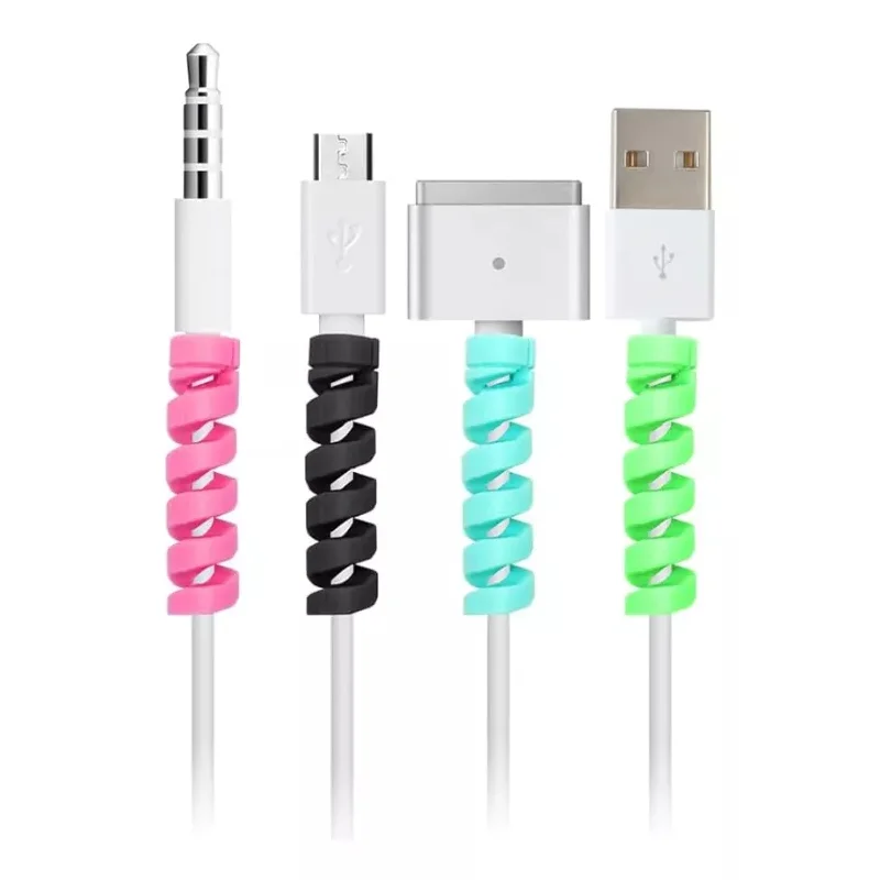 PROTECTOR DE CABLE ESPIRAL DE SILICONA FLEXIBLE X 4 UNIDADES