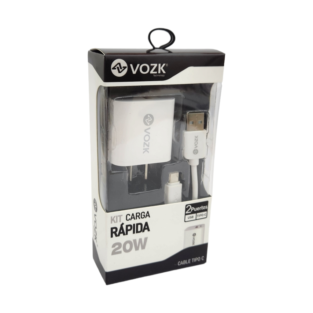 CARGADORES VOZK 20W USB-TIPO C  DOS PUERTOS •BULTO X250