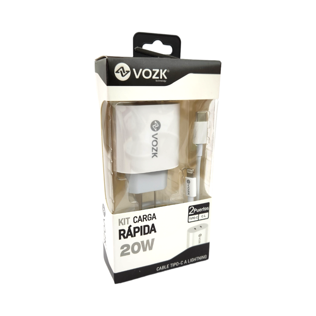 CARGADORES VOZK 20W TIPO C  a LIGHTING  DOS PUERTOS •BULTO X250
