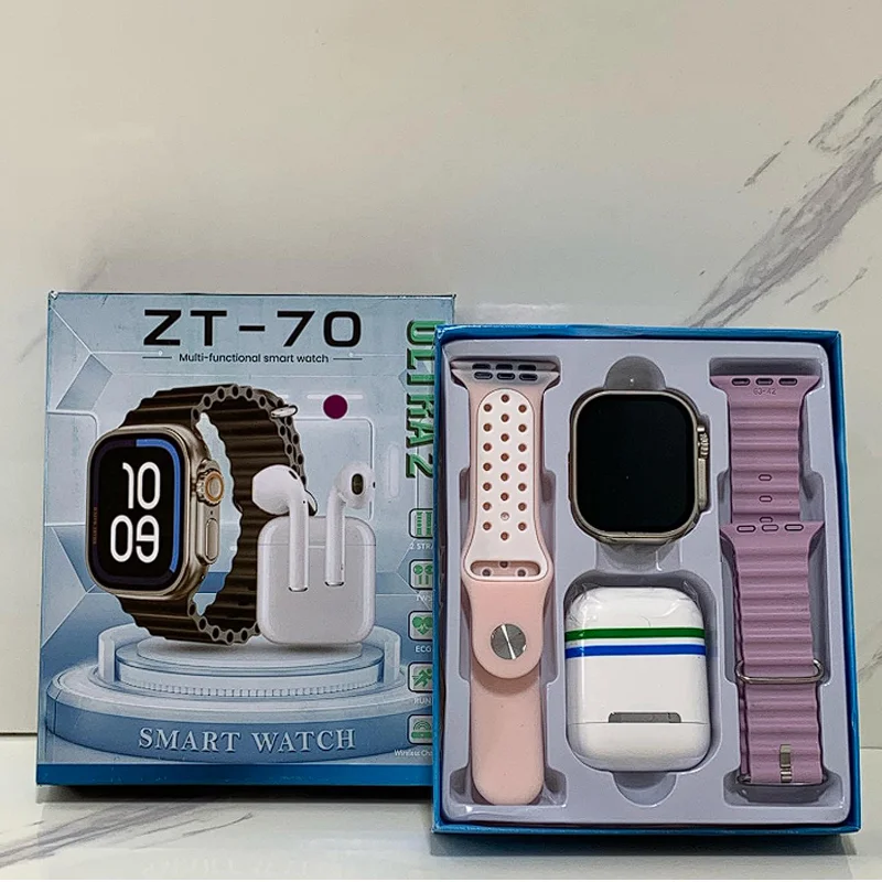 SMARTWATCH RELOJ INTELIGENTE ZT-70, 2 MALLAS + AIRPOD COLORES SURTIDOS