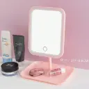 ESPEJO LUZ LED PARA MAQUILLAJE CON BASE PORTA COSMÉTICOS RECARGABLE LUZ FRÍA LUZ CÁLIDA LUZ NATURAL LS-01