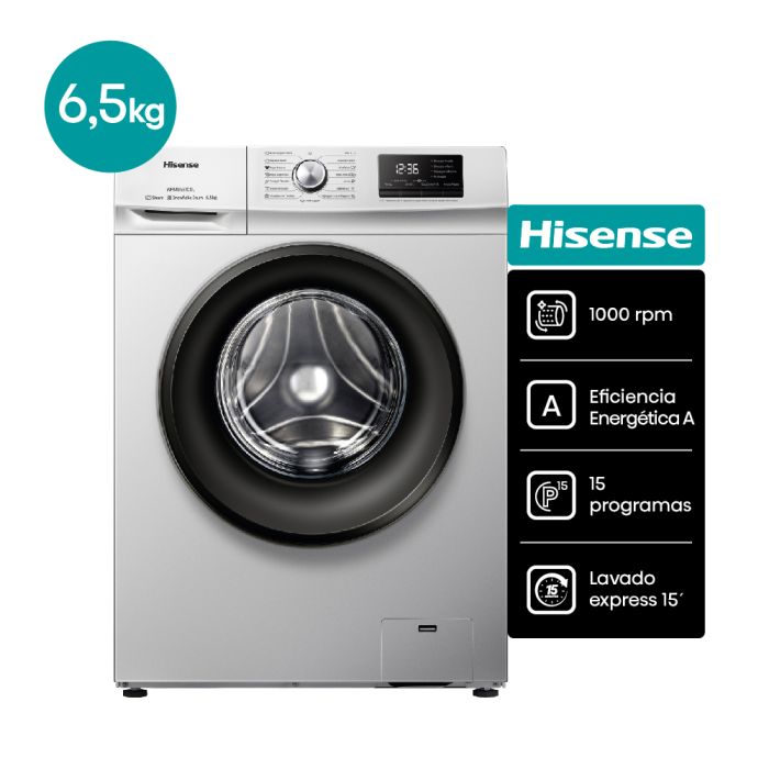 [94WFMB6510SU] LAVARROPAS HISENSE 6,5KG GRIS CARGA FRONTAL