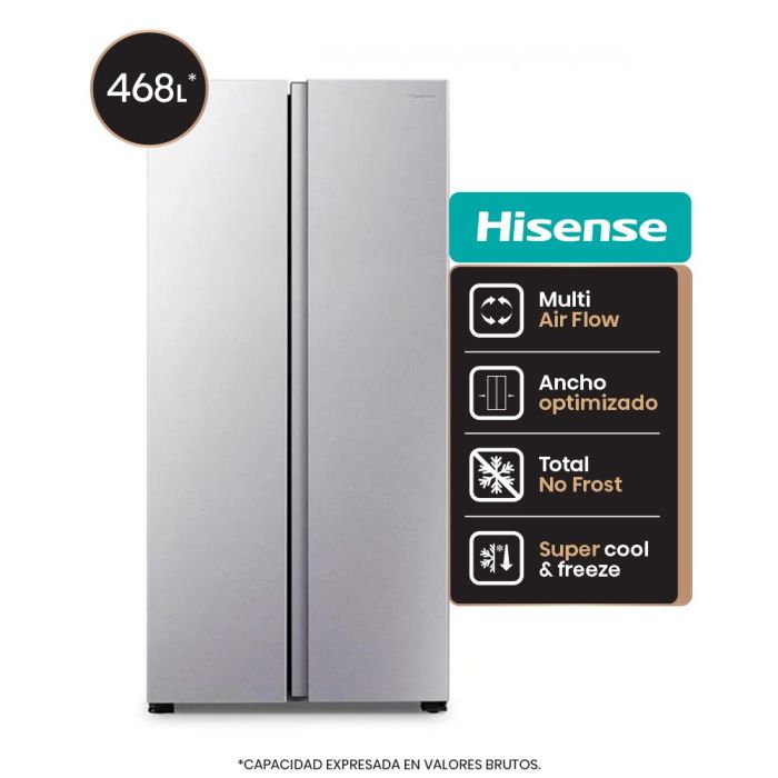 [94RS3N428NAD] HELADERA SBS HISENSE SILVER 468 LITROS