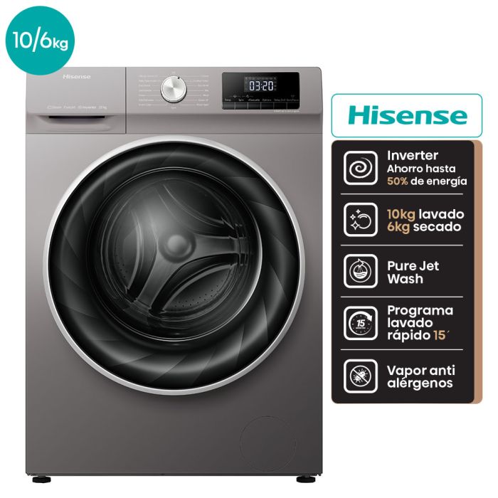 LAVASECARROPA HISENSE CARGA FRONTAL 10/6KG  INVERTER