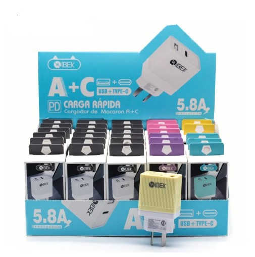 CABEZALES IBEK DOBLE PUERTO USB/TIPO C