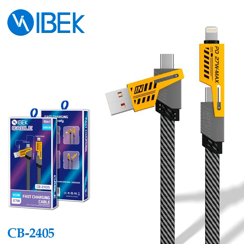 [T-IK-CB-2405] CABLE USB MALLADO 4 EN 1 TYPE C LIGHTNING IBEK 1M