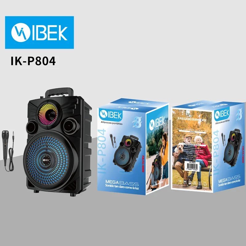 [T-IK-P804] PARLANTE CON MICRÓFONO IBEK 8 PULGADAS CON LUZ RGB