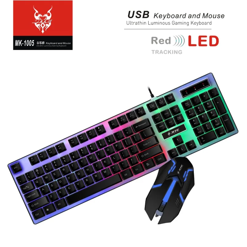 [T-IK-MK-1005] TECLADO Y MOUSE GAMER LUCES RGB CON CABLE USB COMBO