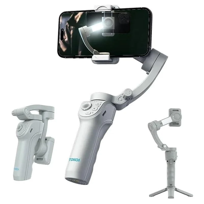 SOPORTE ESTABILIZADOR 3 EJES PARA CELULAR CON LUZ LED AI INTELIGENCIA ARTIFICIAL PORTÁTIL PEGABLE CON TRIPODE