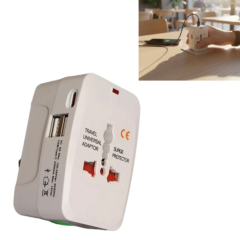 ADAPTADOR UNIVERSAL VIAJERO CON 2 USB Y 1 USB TYPE C