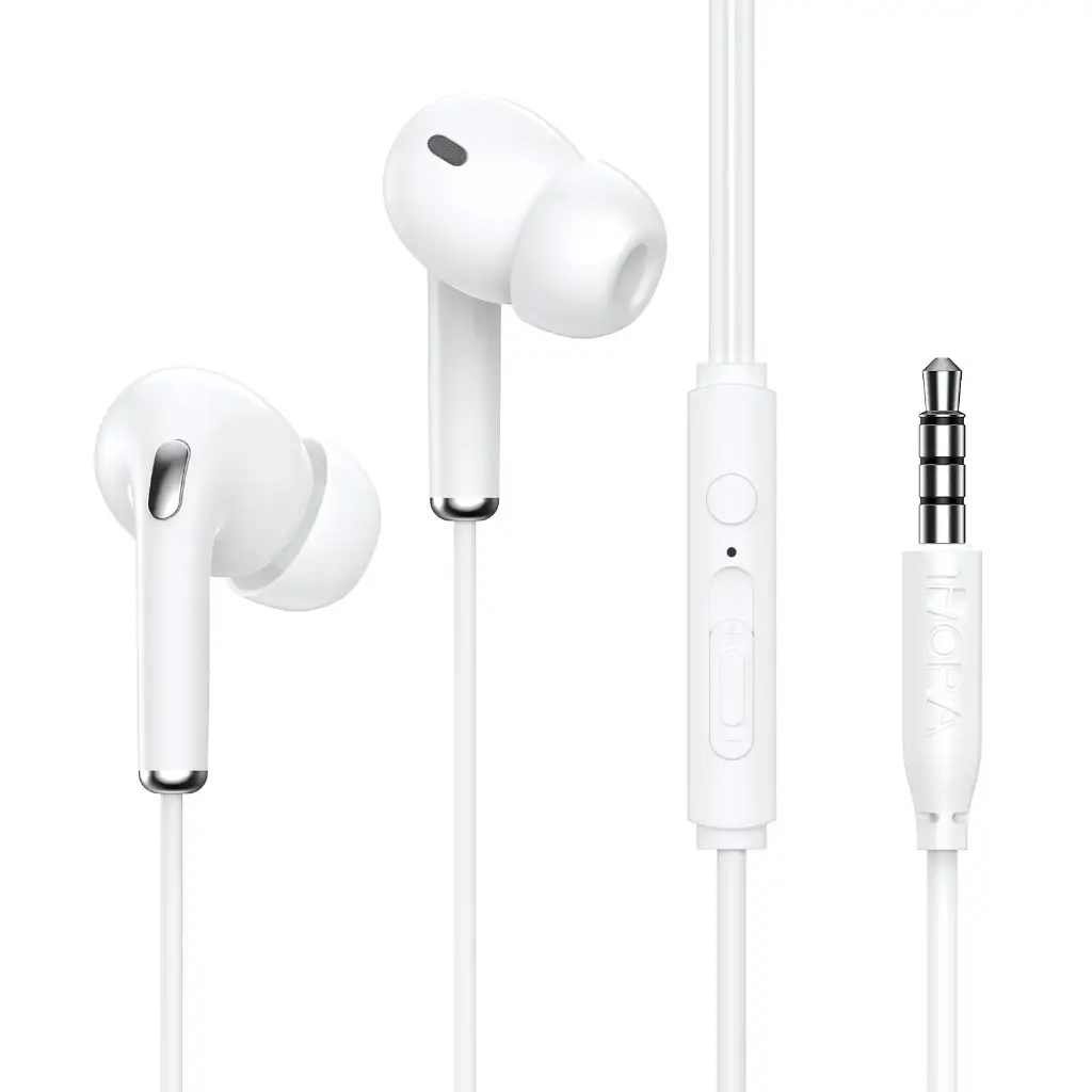 [F-AUT123-BL] Auriculares intrauditivos con cable con micrófono  1HORA (blanco)