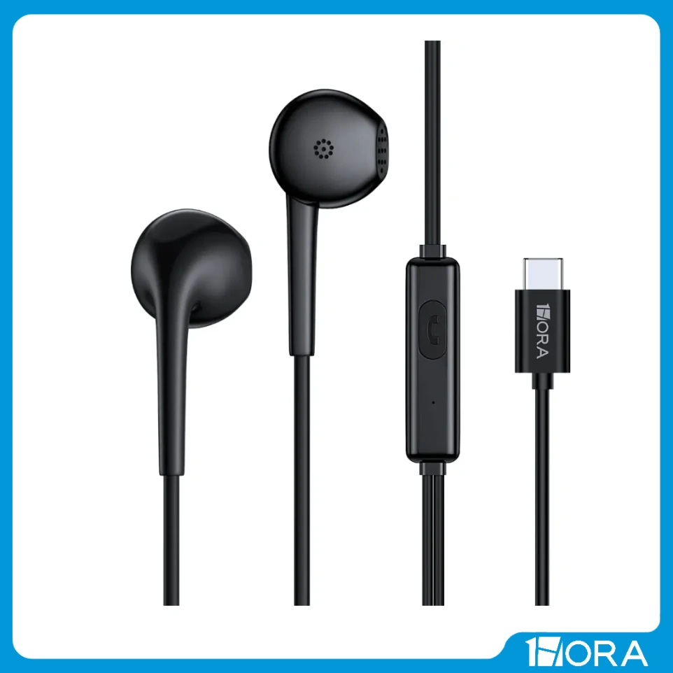 Auriculares con cable USB-C con micrófono  1HORA (negro)