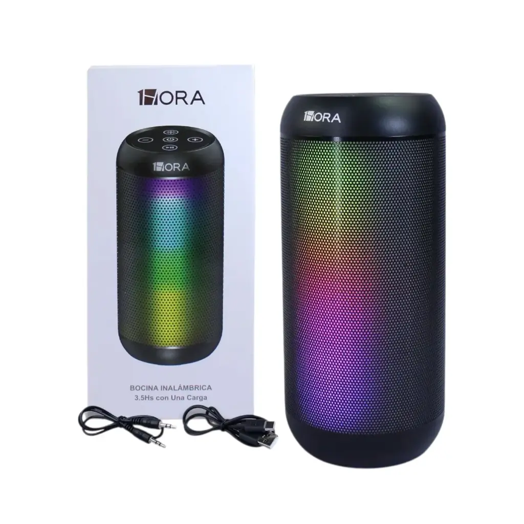 [F-BOC242-NE] Parlante Bluetooth cilíndrico Negro (10 W) 3,5Hs 1HORA (negro)