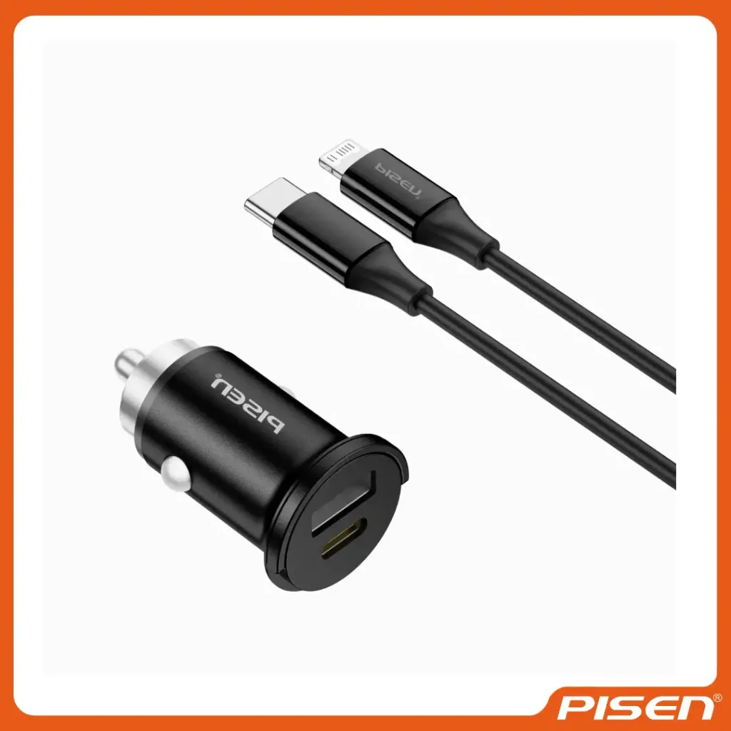 [F-PS-TPC73CL] Kit cargador de coche mini de doble puerto 30W A+C (con cable C to L) (TP-C73/Negro Mágico) - • PISEN