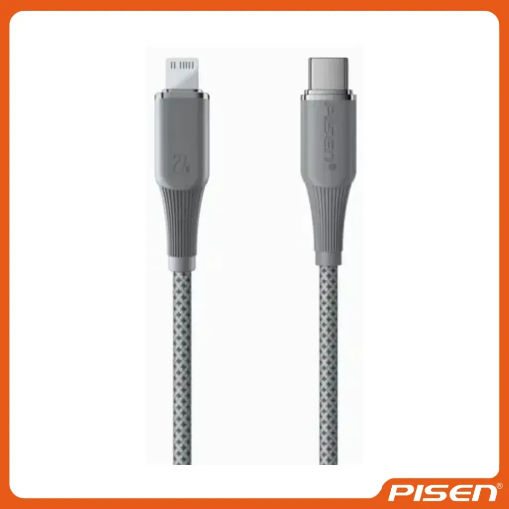 -NoirSync Cable USB-C A Lightning 27W (Gris) • PISEN