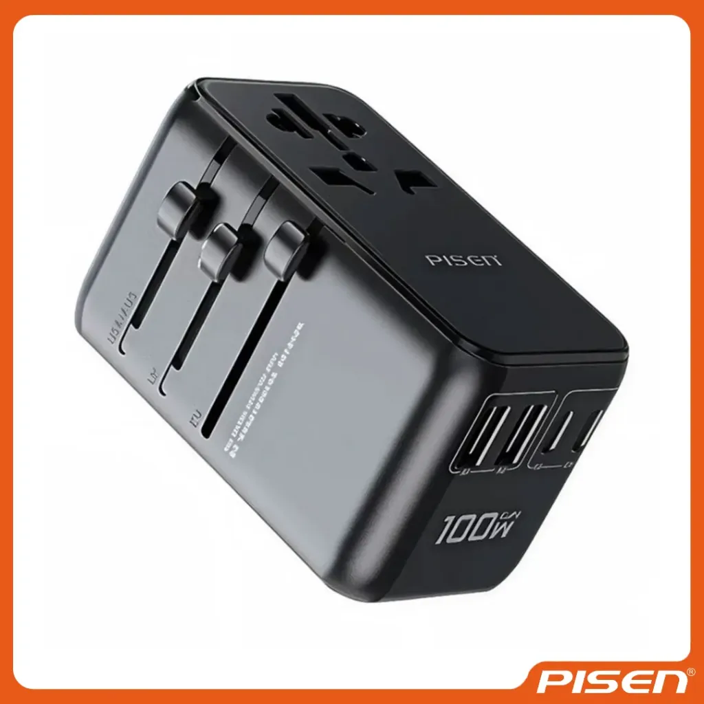 [F-PS-TPC95N] -Cargador Rápido GaN para Viajes Globales 100W 5 Puertos • PISEN