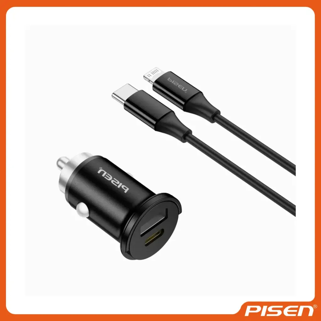 [F-PS-TPC77CL] -Quick Cargador de Coche Mini USB-C+USB-A 20W C a L 1200 Set • PISEN