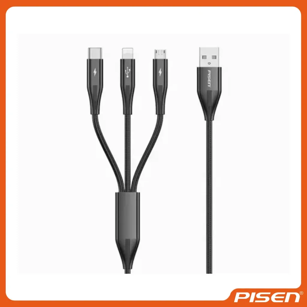 [F-PS-APFC171200N] -Star Speed Cable Trenzado 3 en 1 USB a (Lightning/USB-C/Micro) 1.2m • PISEN (Black)