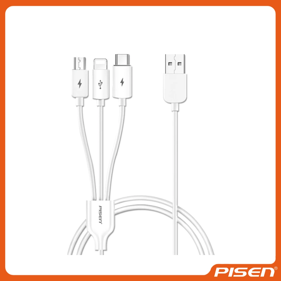 [F-PS-AP071200] PISEN-Mr White Cable 3 En 1 1200mm (Blanco) PISEN