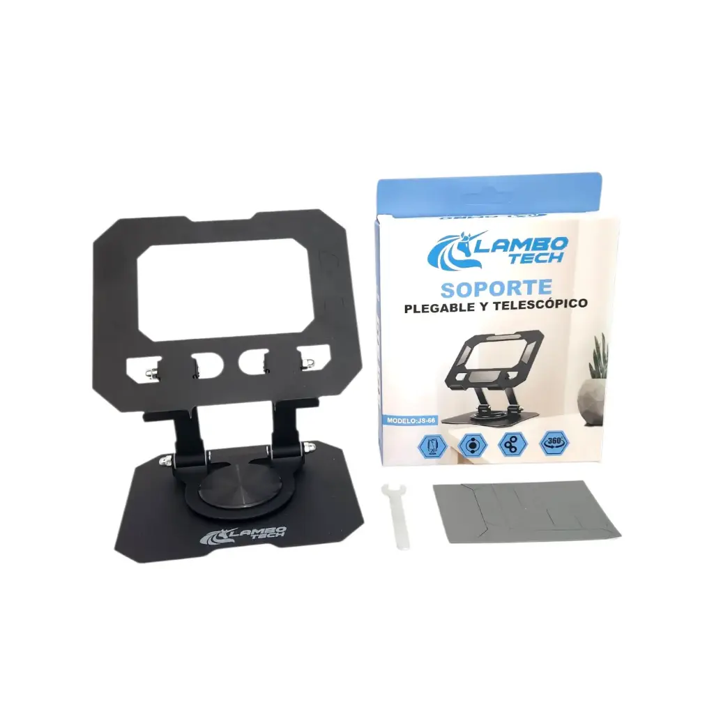 [PAC21509X12] Soporte Tablets Plegable Regulable y Giratorio 360° Aluminio Lambotech •PACK X12