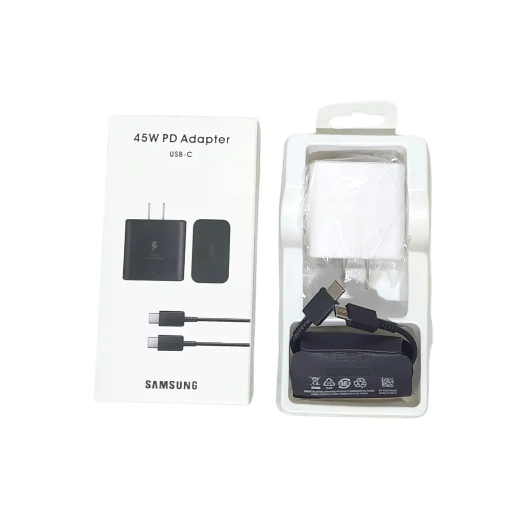 Cargadores samsung 45W completo  cabezales blanco y cable negro con caja negra •PROMO X11