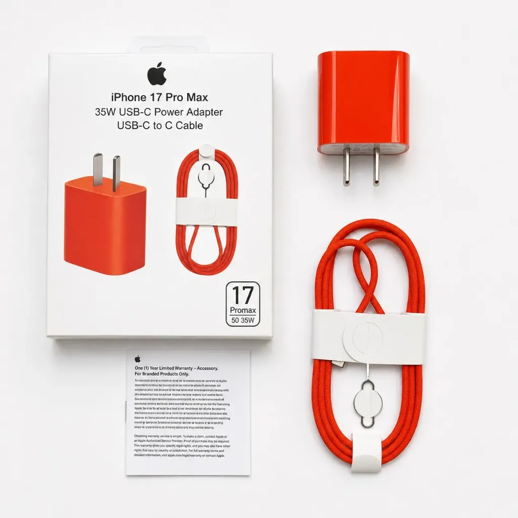 CARGADOR COMPLETO CON CABLE IPHONE 17 PRO MAX 35W PATA OBLICUA - BULTO X 400