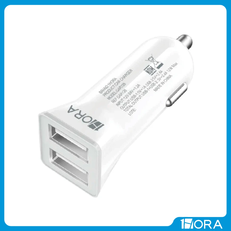 CARGADOR PARA AUTO 12W USB PC+ABS COMPACTO -  1HORA