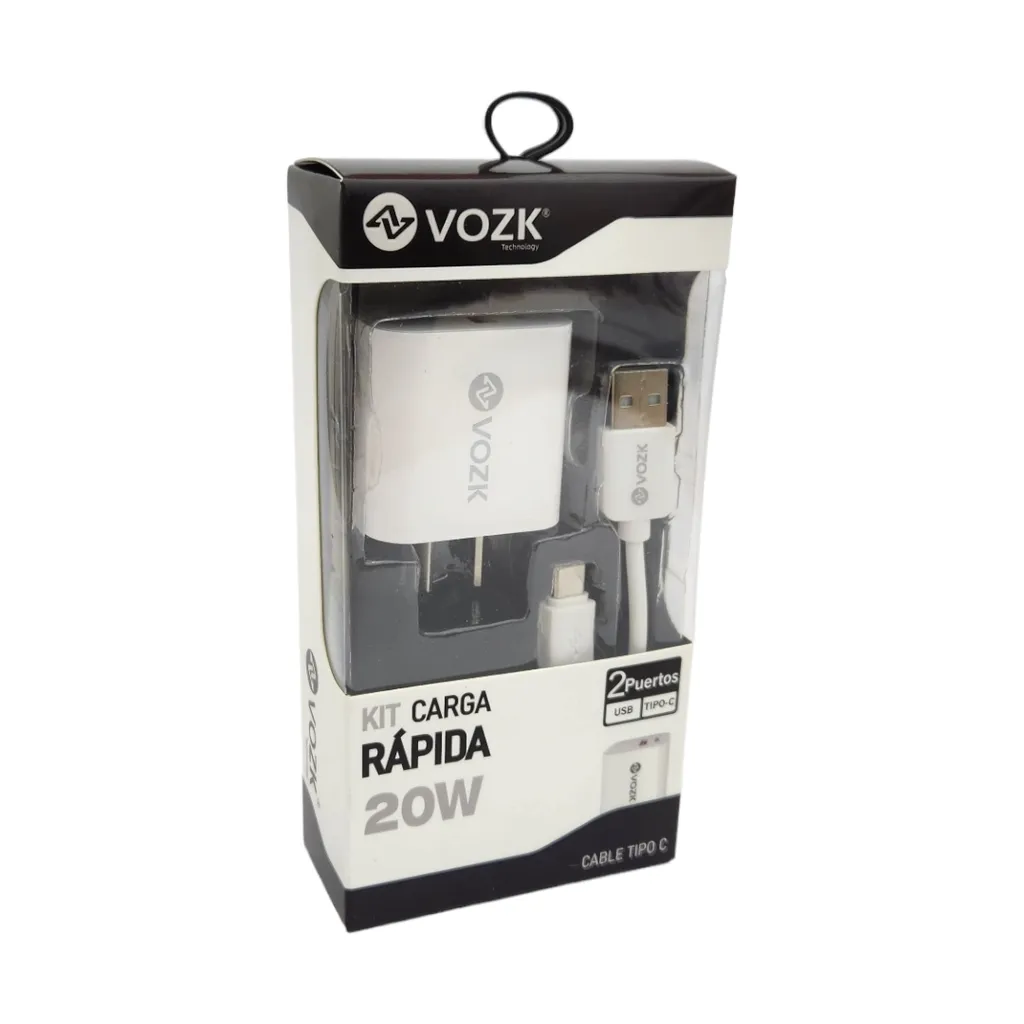CARGADOR VOZK 20W USB TIPO C DOS PUERTOS - PACK X 10
