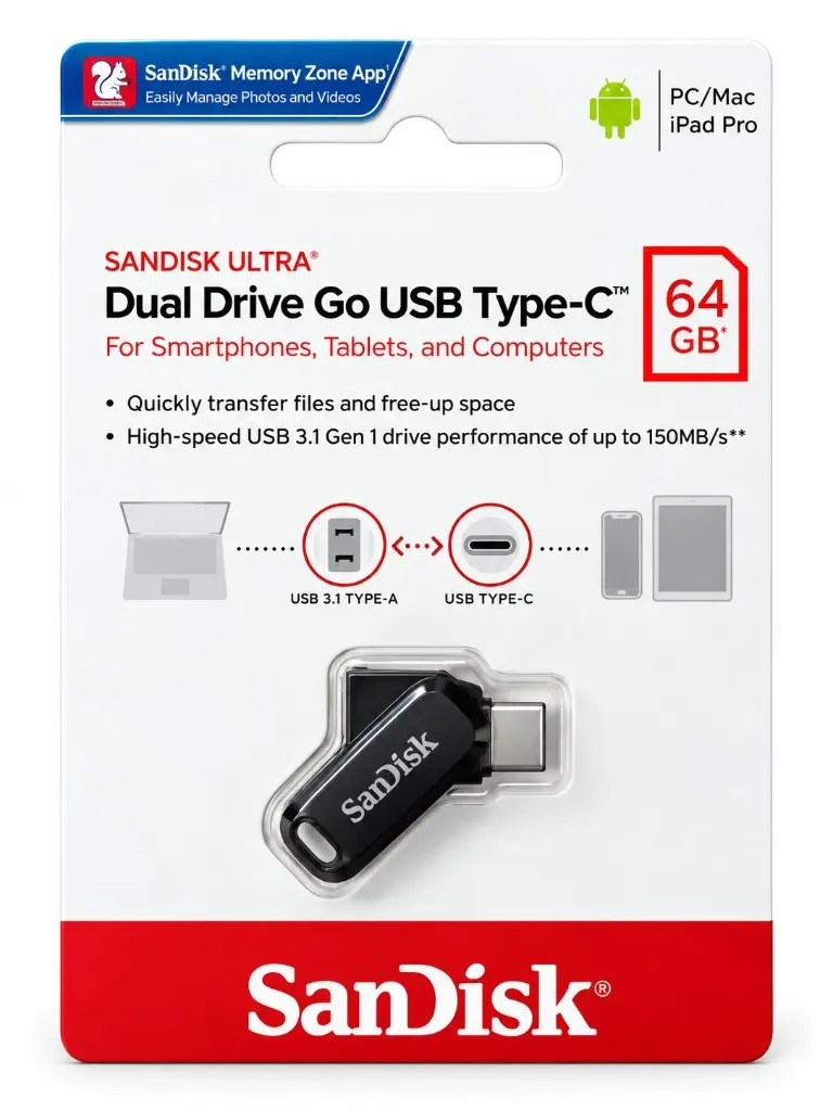 PENDRIVE SANDISK DUAL DRIVE TIPO C DE 64 GB - PACK X 10