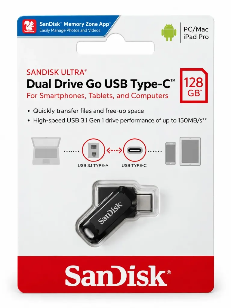 PENDRIVE SANDISK DUAL DRIVE TIPO C 128 GB - PACK X 10