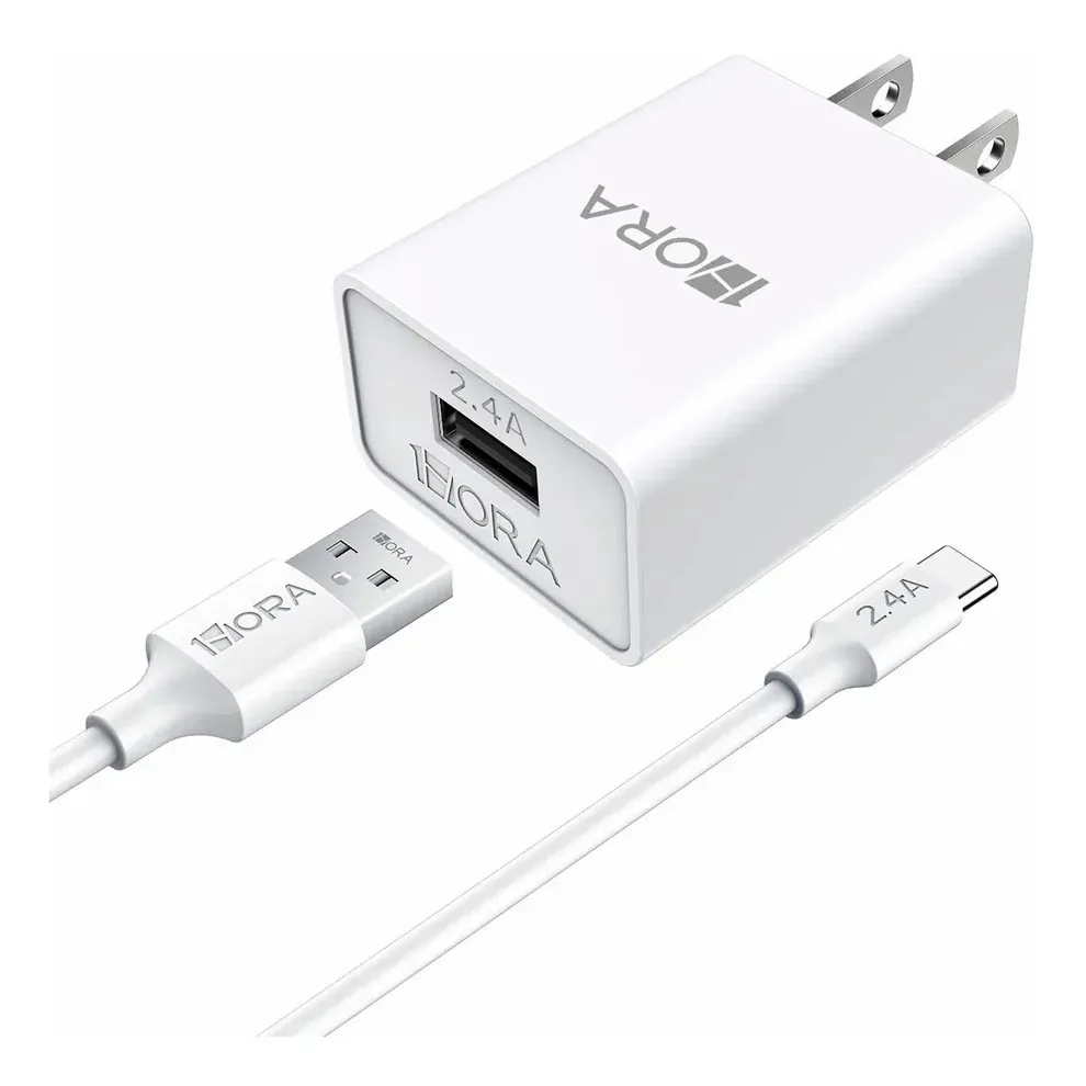 SET DE CARGADOR DE PATA OBICUA TIPO C 2.4A (BLANCO) - 1HORA - PACK X 50