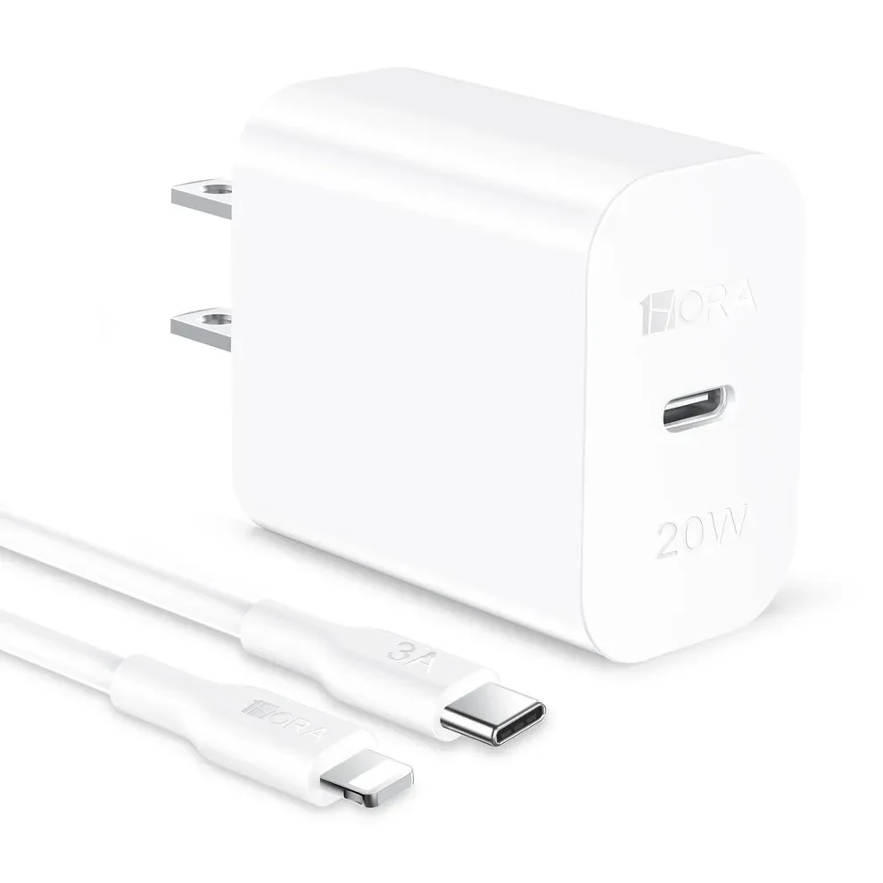 [DOL-GAR154B-AR] CARGADOR COMPLETO CON PATAS OBLICUAS Y CABLE TIPO C A LIGHTNING PD20W (BLANCO)-1HORA - PACK X 10