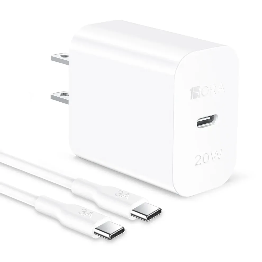 SET DE CARGADOR DE PATA OBICUA CON CABLE TIPO C A C PD 20W (BLANCO) - 1HORA - PACK X 10