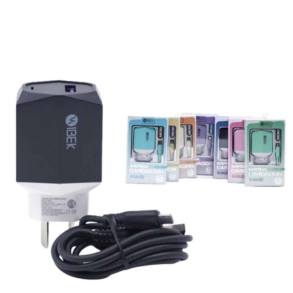 CARGADORES CON CABLE V8 5.1A IBEK  (COLORES SURTIDOS)  