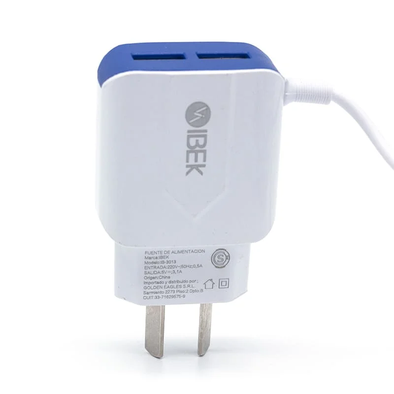 Cargador  3.1A Con  Cable  V8 Ibek 3022 