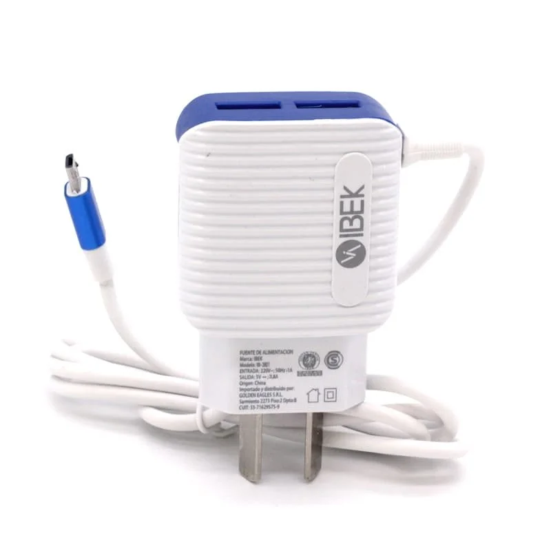 Cargador  V8 3.8A Ibek 3801 (SIN CAJA) •PROMO X1