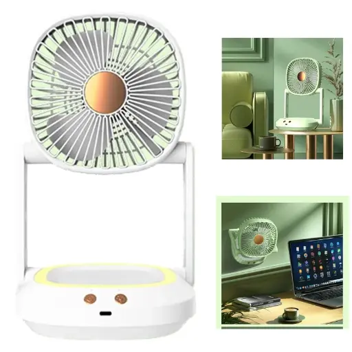 [T-IKF9] VENTILADOR DE MESA PEQUEÑO PLEGABLE CON LUZ LED BLANCA RECARGABLE F9